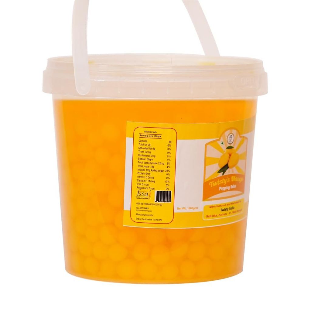 Popping Boba for Bubble Tea, Milkshakes, Ice Cream and Yogurt | Boba Tea Variety of Flavors - Vegan | Boba 1 kg with 10 Pieces Straws (Mango) view 2