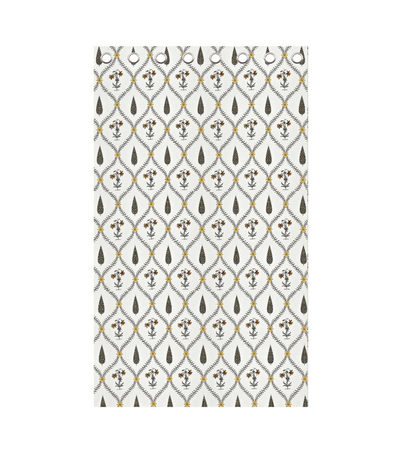 Pookalam Bloom Curtains Rihaa Hand Block Printed in Yellow & Grey ( 5 feet ) view 2
