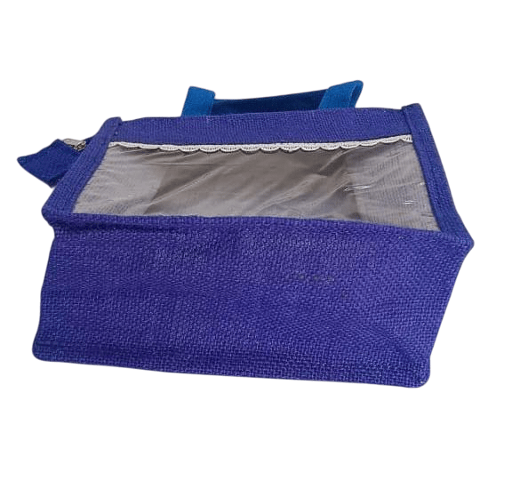 Blue Jute Bag with PVC Window view 2