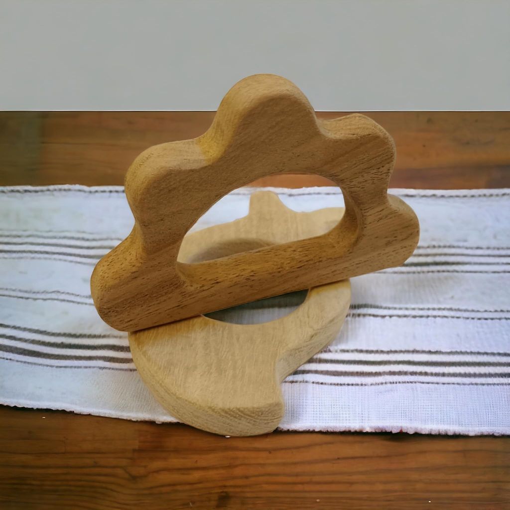 Neemtoys Set of 2 Anti-Bacterial Neem Wooden Teethers of Shapes Mango and Cloud view 2