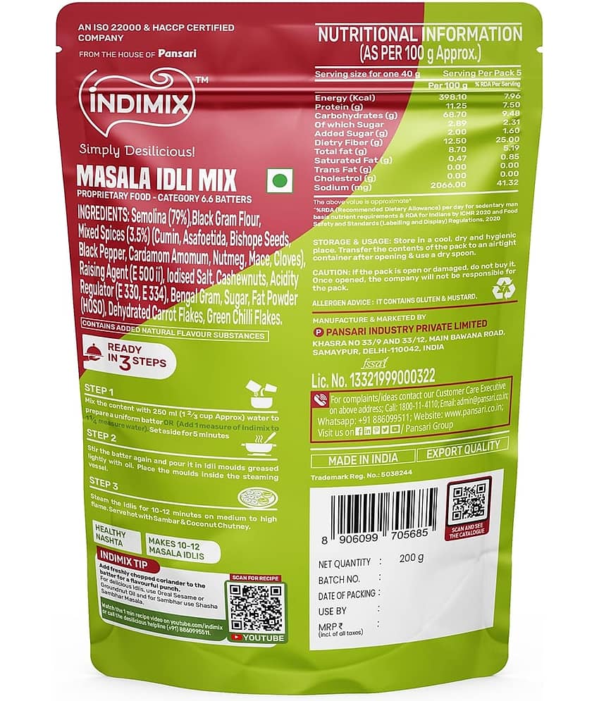 INDIMIX Ready to Cook Masala Idli 200 gm view 2