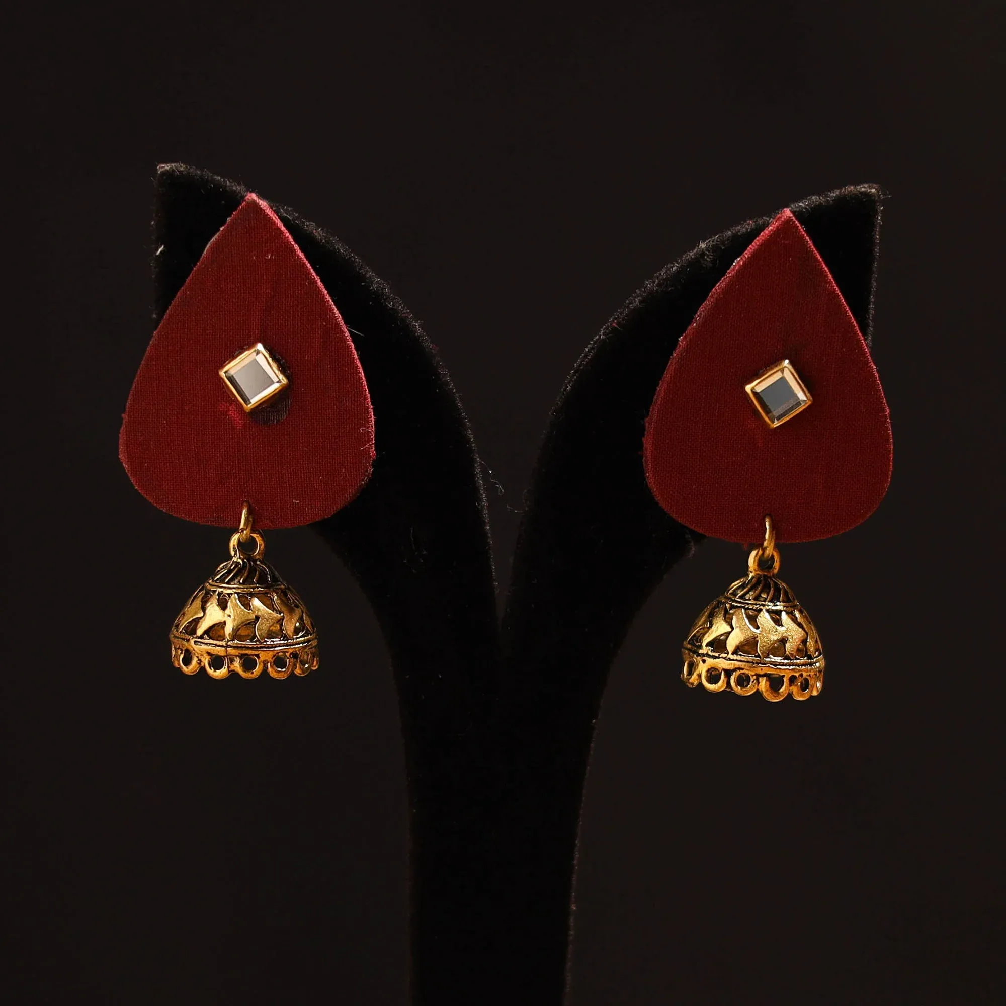 Red - Avika Stone Work Fabart GS Jhumka Earrings