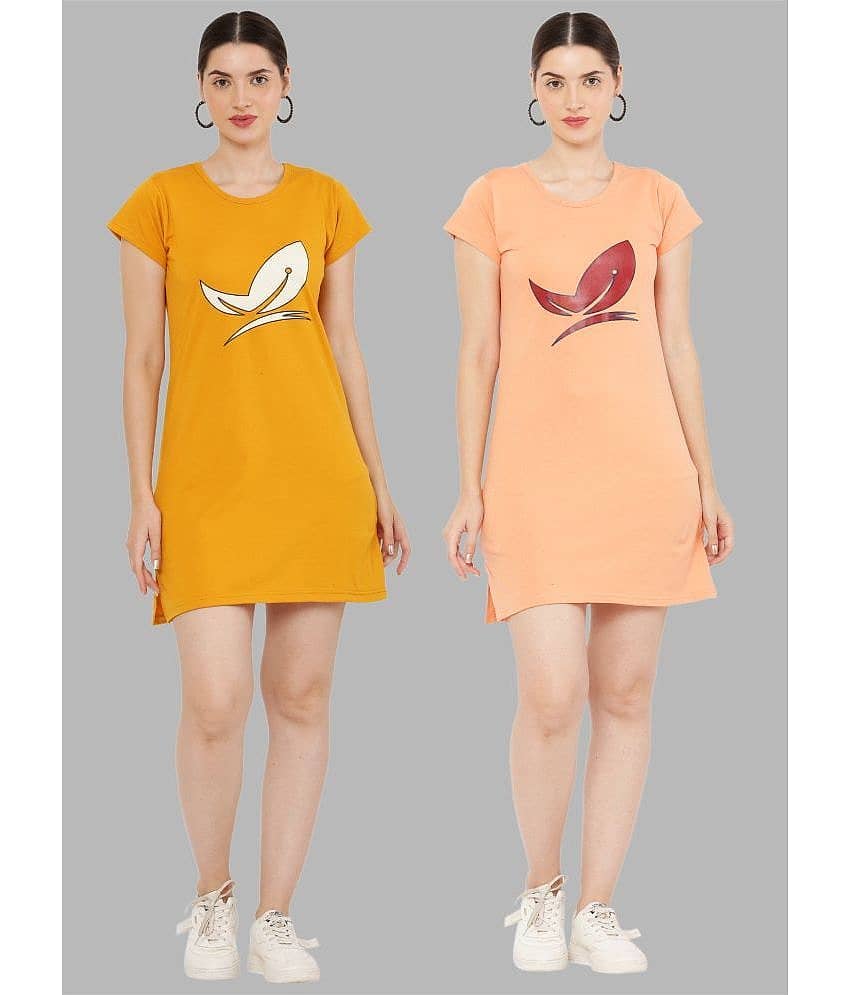 PREEGO - Multi Color Cotton Blend Women's Nightwear Night T-Shirt ( Pack of 2 )