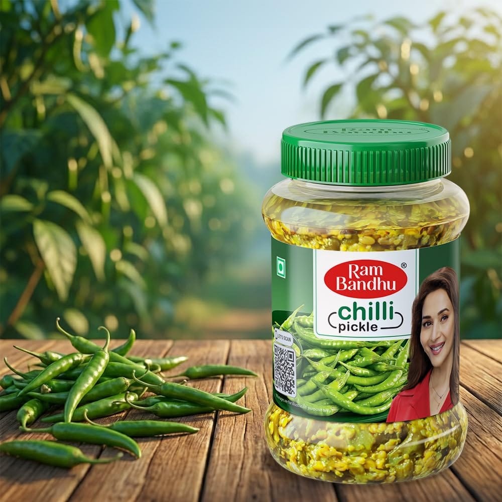 Ram Bandhu Chilli Pickle 1 kg Pack | Pack of 1 |Spicy & Tangy Green Chilli Achar Made with Authentic Spices | Traditional Taste | Hygienically Packed | Perfect Companion for Indian Meals | Parathas & Snacks