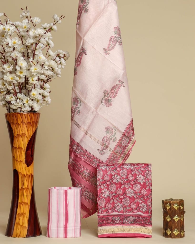 Exclusive Hand Block Print Maheshwari Silk Suit Set (MSL382) view 2
