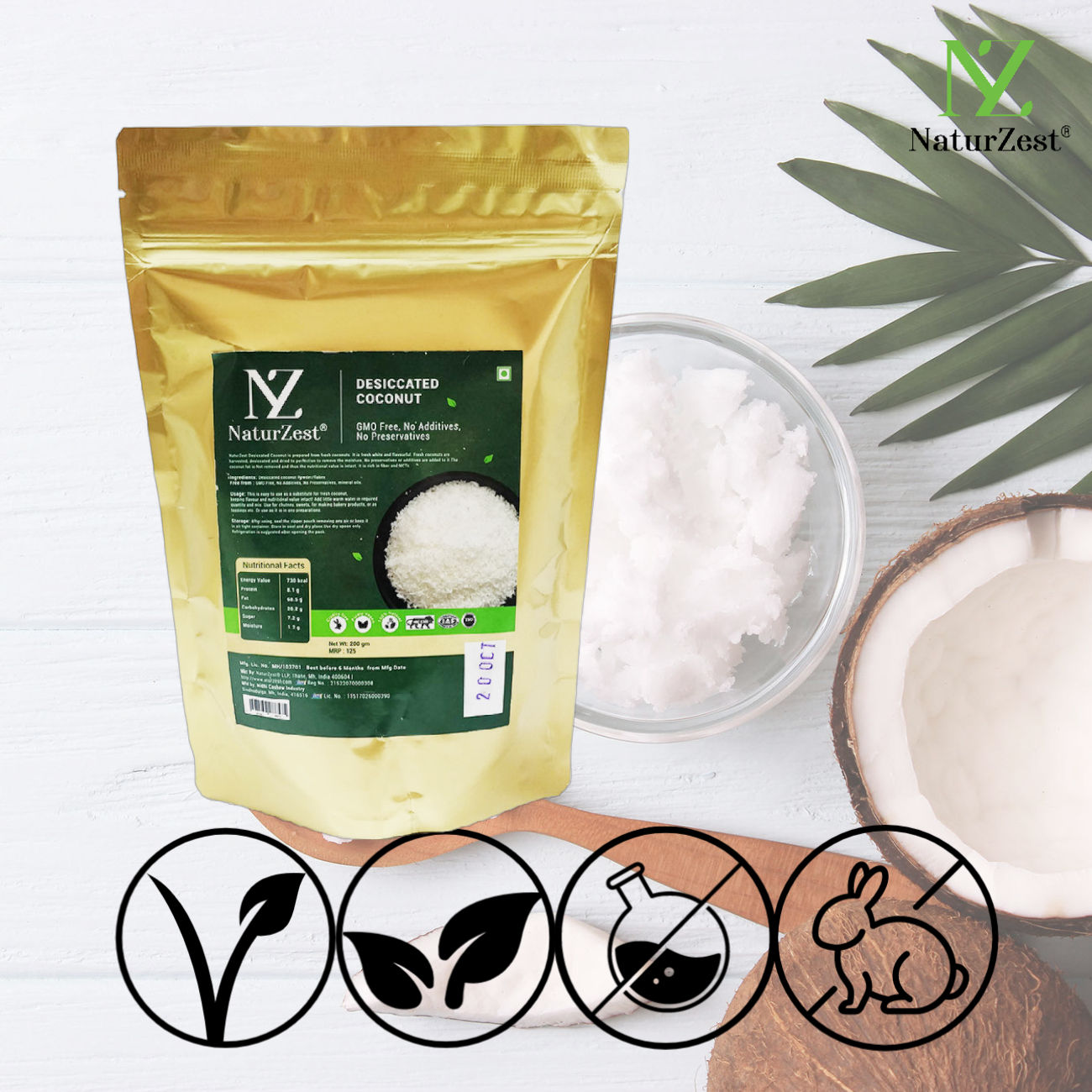NaturZest Desiccated Coconut, 200 gm