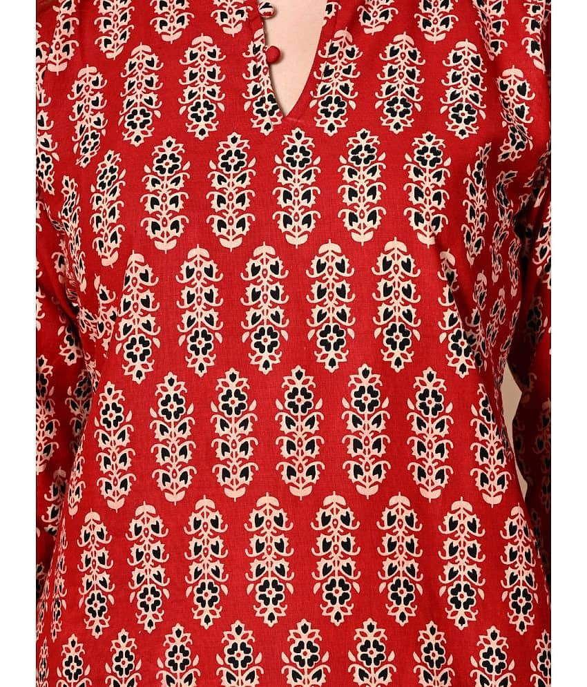 AMTHI 100% Cotton Printed Straight Women's Kurti - Red ( Pack of 1 ) view 2