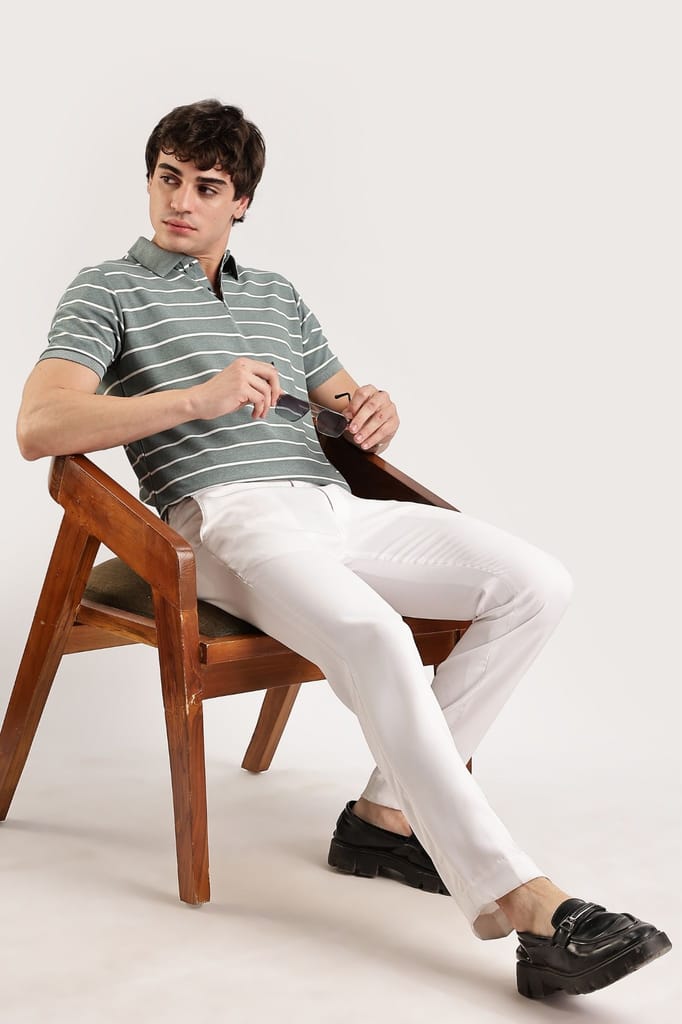 Pollycotton Olive Striped Polo view 2