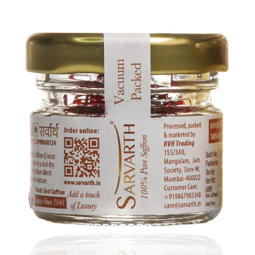 SARVARTH Finest A++ Grade 100% Pure Original Saffron/Kesar for Food/Cuisine Skin Care and Improved Health | Kesar for Pooja & Gifting | Saffron with Glass Bottle (1 gram) view 2