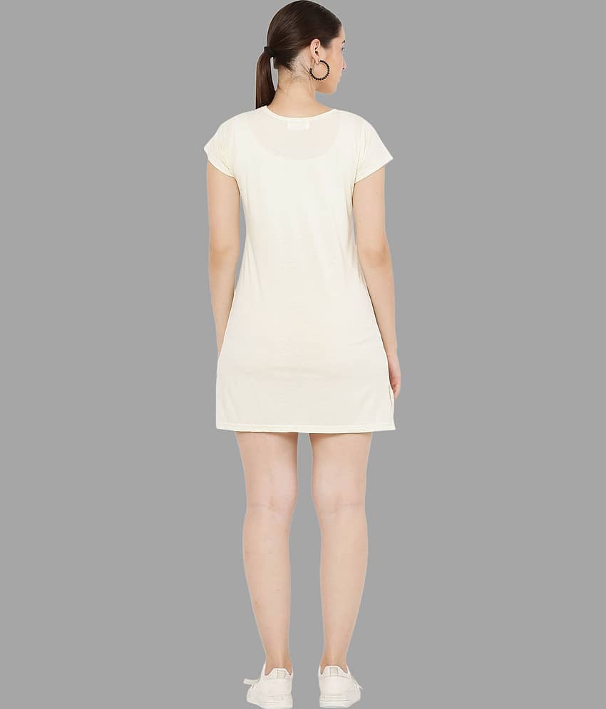 PREEGO - Off White Cotton Blend Women's Nightwear Night T-Shirt ( Pack of 1 ) view 2