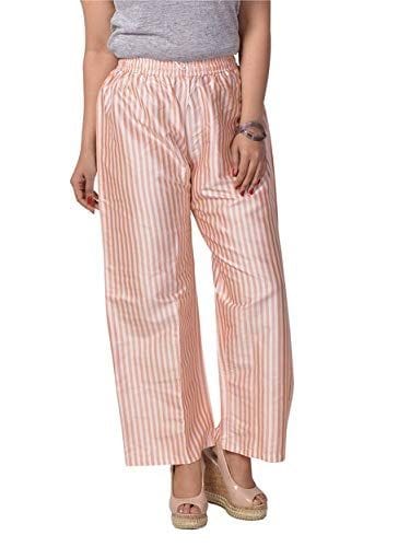 Women's Light Blue Striped Cotton Palazzo Pants