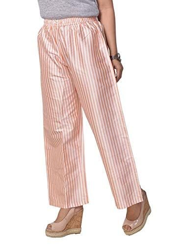 Women's Light Blue Striped Cotton Palazzo Pants view 2