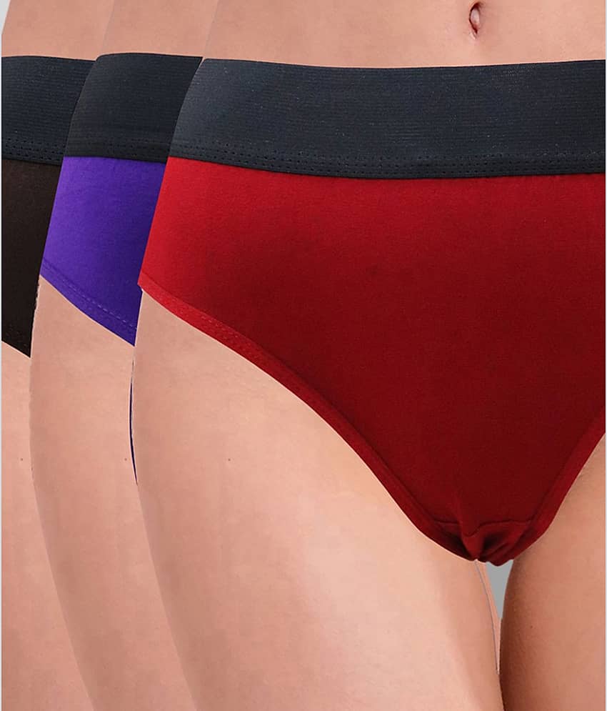 RC. ROYAL CLASS Pack of 3 Cotton Solid Women's Hipsters ( Multi Color ) view 2