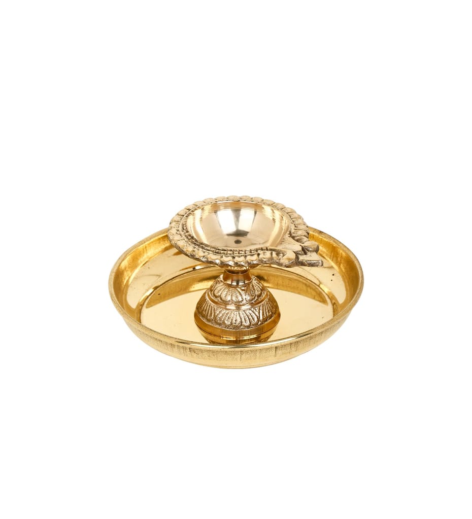 BulkySanta Brass Plate with Diya || Brass Laxmi Kuber Diya Big Size || Brass Plate 4 inches (Without Gift Box) view 2