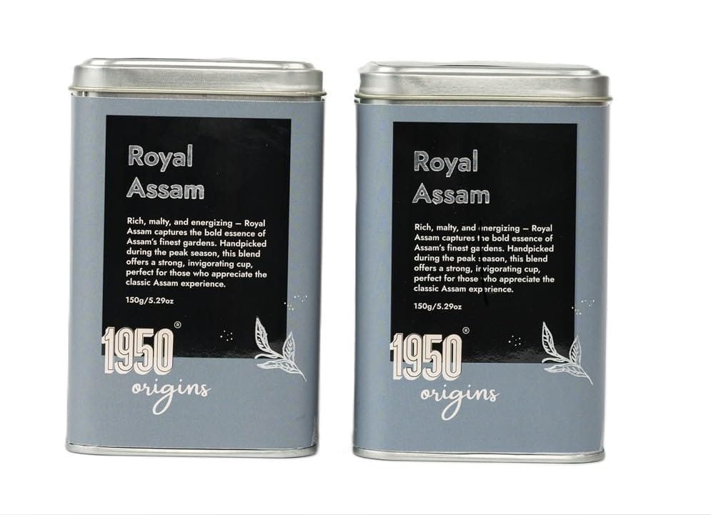1950 Origins Combo Pack of 2 x 150 gm-Royal Assam | Premium Black Tea | Kadak Chai | 100% Natural Loose Leaf Tea| Pure Assam CTC Tea Leaves| Rich, Strong & Fresh| Tin Caddy