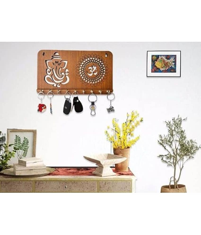 Ganesha Om Chakra Key Holder for Home Decor Items | Stylish Key Hanger Wall Mounted Decoration | Handicraft Key Chain Stand | Wooden Keychain Hangers for Office | Wood Keys Organizer view 2