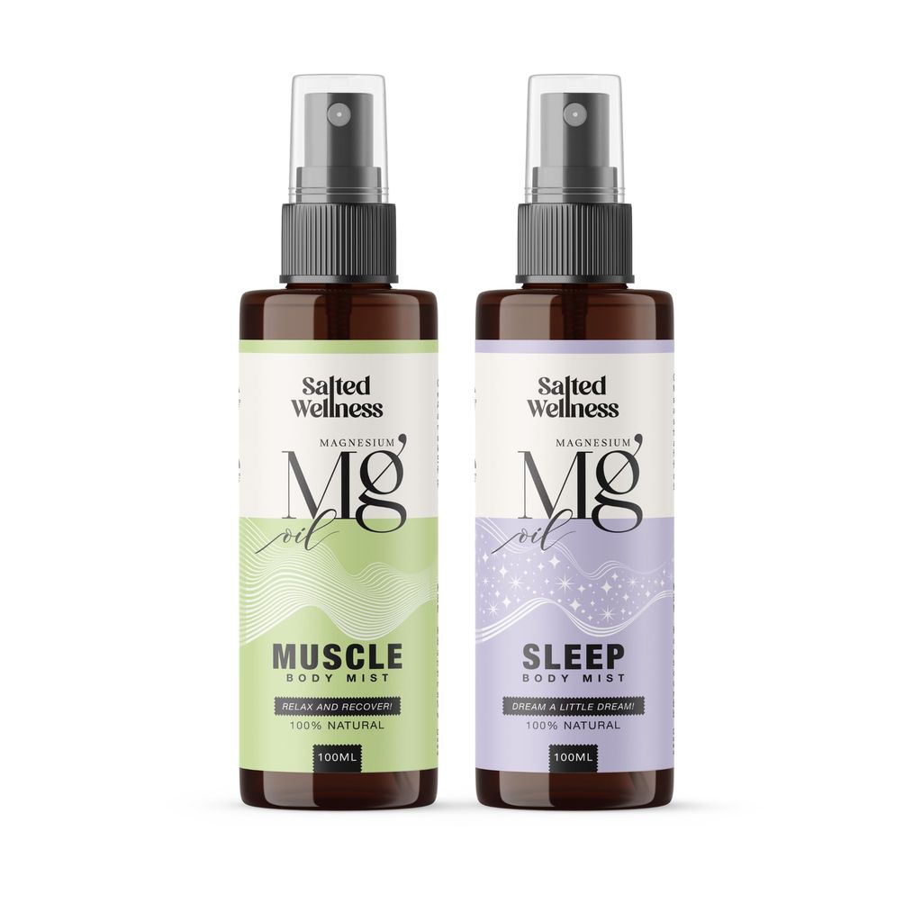 Magnesium Oil Spray Combo (Muscle Mist + Sleep Mist) | Pain Relief, Muscle Recovery & Deep Sleep Support | Fast Absorbing Natural Magnesium Spray | 100ml x 2 | Salted Wellness by Thrpy & Thrpy