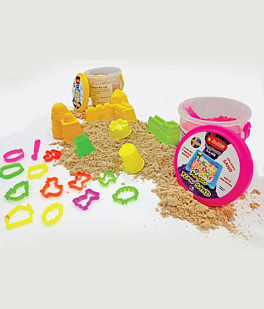 2 Sand Bucket 500 gms| Sand Clay With Shapes|Kids playing Sand|Kinetic Sand With Moulds|Sand For Kids|Sand toy| Perfect Creative products for Kids Boys Girls|Combo Pack Contains 2 Sand Bucket with 10 Sand toys each + 1 ROLLER & Cutter view 2