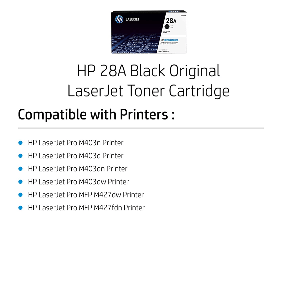 HP 28A Black LaserJet Toner Cartridge (CF228A) for HP LaserJet Pro M403d, M403dn, M403dw, M403n, HP LaserJet Pro MFP M427dw, M427fdn, M427fdw, M427 Series Printers view 2