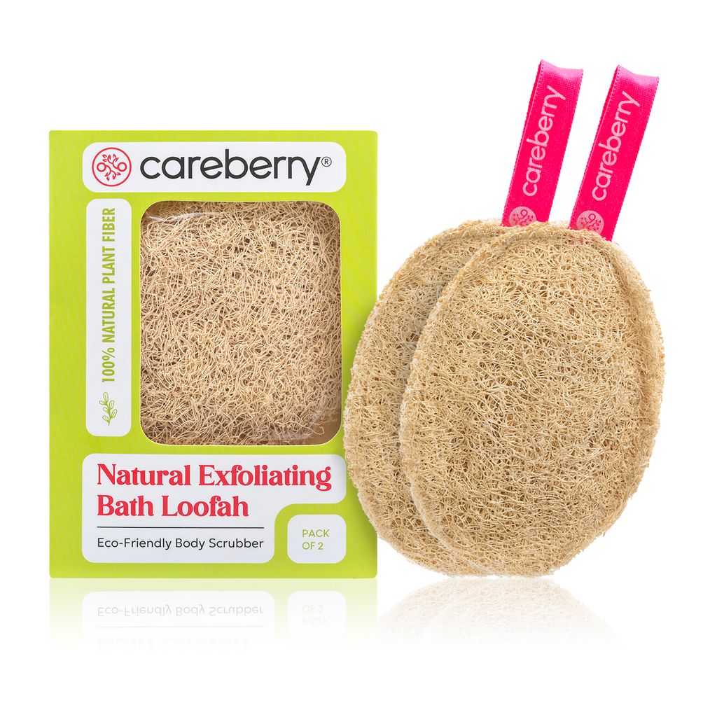 Careberry Eco Friendly Organic Loofah Gentle Exfoliator Sun Dried Luffa, Ideal Daily Body Wash Scrub Pack of 2