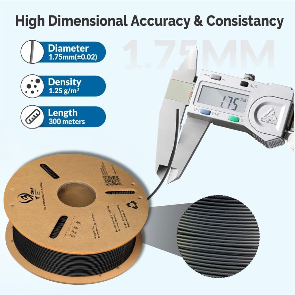 3idea Hyper ABS+ HS High-Speed 3D Printer Filament, 1.75mm Silver, Net Weight - 1KG Spool – High Toughness, Strong Layer Adhesion, Low Warping, Pro Grade Print Quality, ±0.02mm Precision view 2