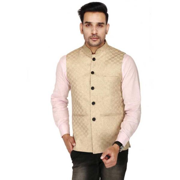 Traditional Checked Sleeveless Brown Jacket