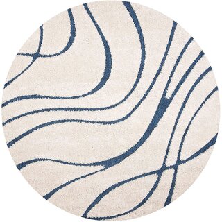 GALLERY HOME Silky Smooth Anti-Skid Shaggy Round Carpet with 2 inch Thickness (8x 8 Round, Ivory Blue A4) view 2