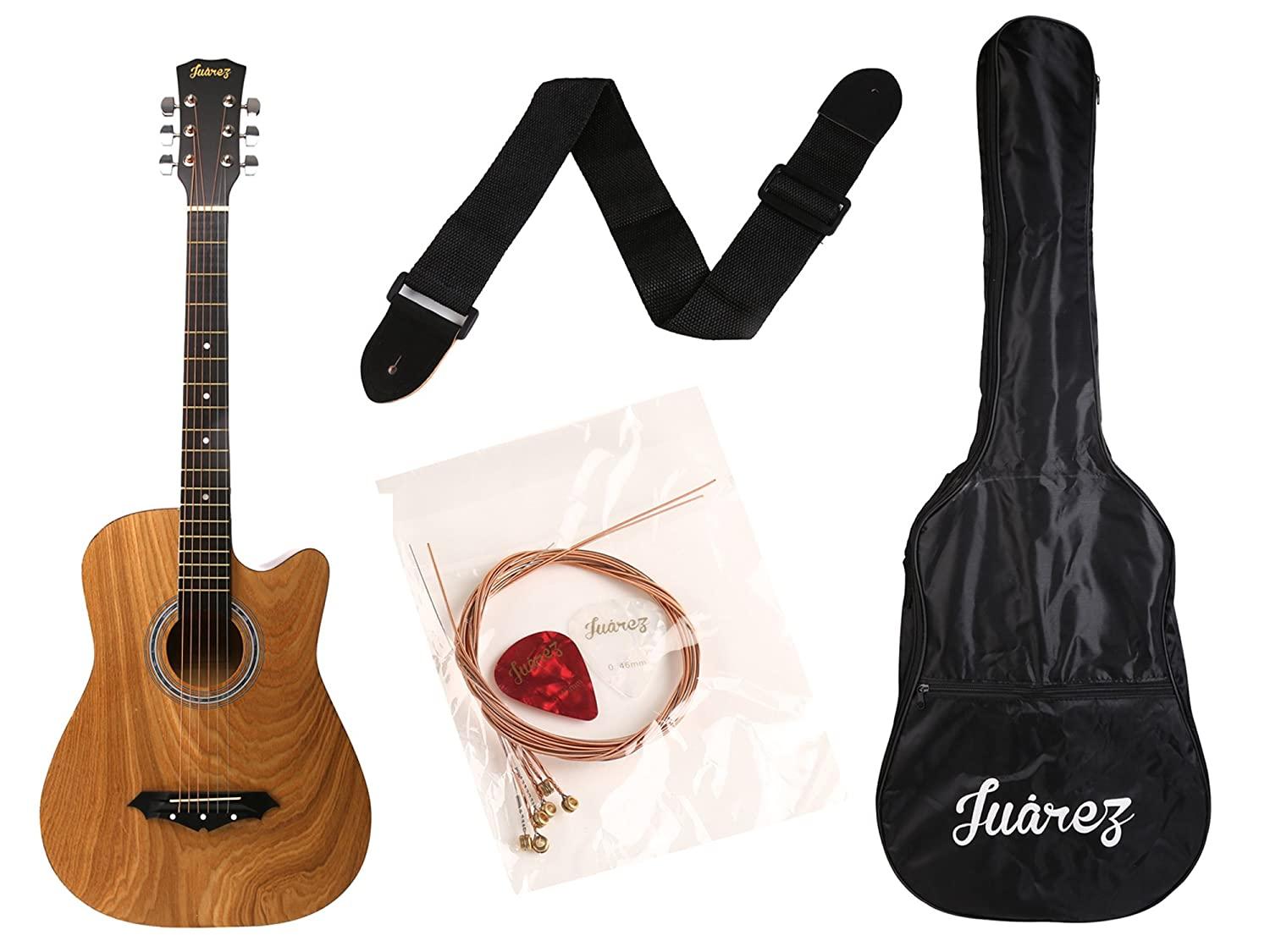 Juârez JRZ38C/ASH 6 Strings Acoustic Guitar 38 Inch Cutaway, Right Handed, Ash with Bag, Strings, Picks and Strap