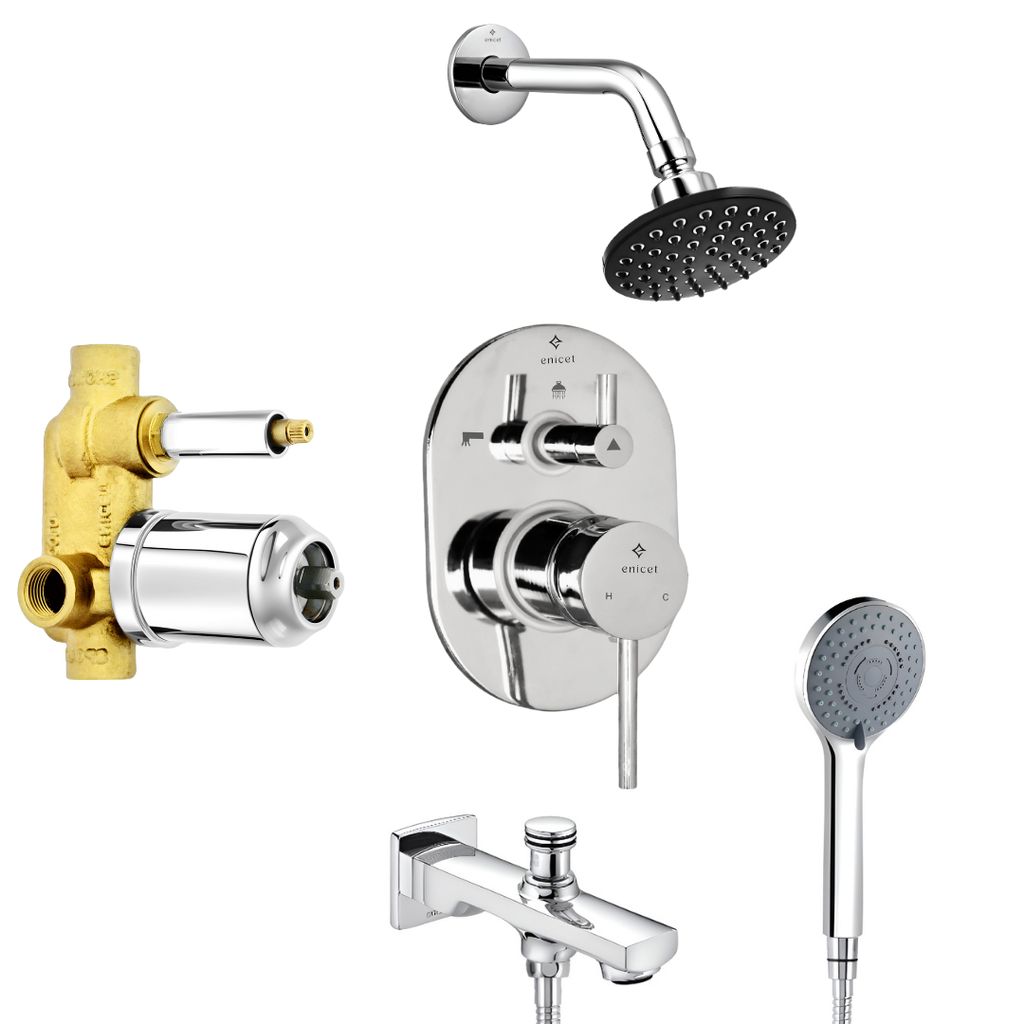 Enicet Single Lever DIverter With Concealed Body And Upper Parts Set, Brass Build and Chrome Plated, Diverter for Bathroom, Hot and Cold Water Mixer