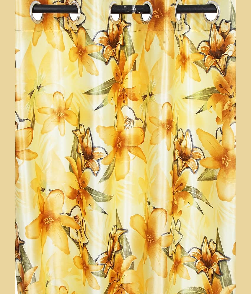 Home Sizzler Set of 2 Door Semi-Transparent Eyelet Polyester Curtains Yellow view 2