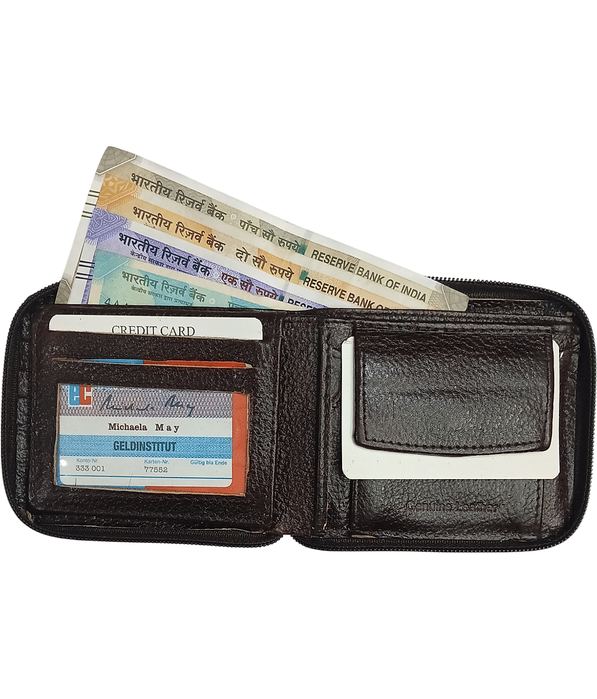 COCO ROYAL Brown 100% Leather Men's Zip Around Wallet,Two Fold Wallet ( Pack of 1 ) view 2