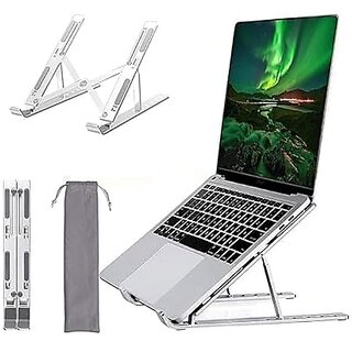 6 Angles Adjustable Aluminum Ergonomic Foldable Portable Tabletop Laptop|Desktop Riser Stand Holder Compatible for MacBook, HP, Dell, Lenovo & All Other Notebook (Silver)