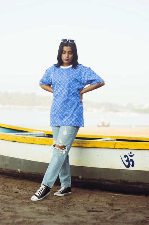 100% Cotton Hand Block Printed Boyfriend T-shirt view 2