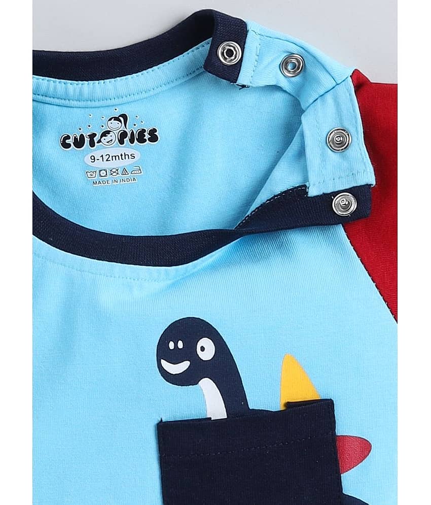 CUTOPIES Pack of 1 Unisex for Baby Cotton Blend T-Shirt & Shorts ( Blue ) view 2