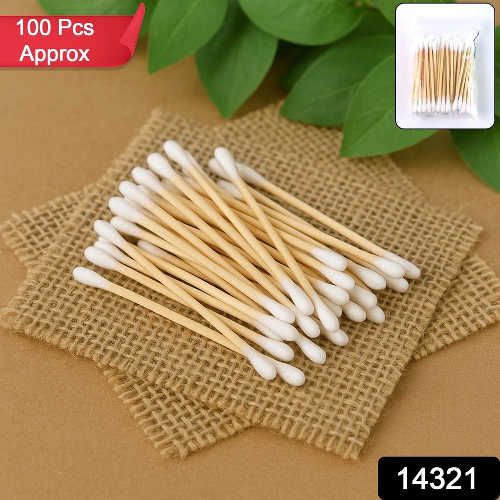 Eco-Friendly Wooden Cotton Ear Buds (1 pkt / 100 Pcs Approx) view 2