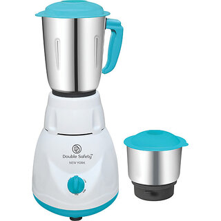 Double Safety New York 500W Mixer Grinder with 2 Jars Blue & White, Efficient Kitchen Appliance