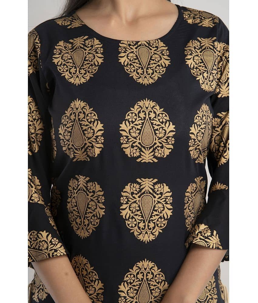MAUKA - Black Rayon Women's Straight Kurti ( Pack of 1 ) view 2