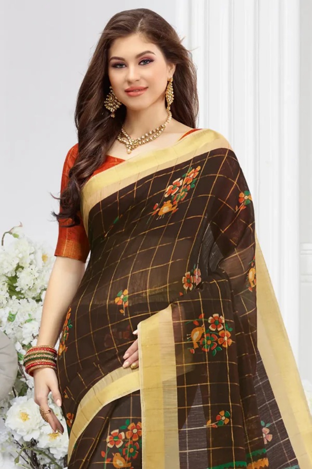 Brown Cotton Saree view 2