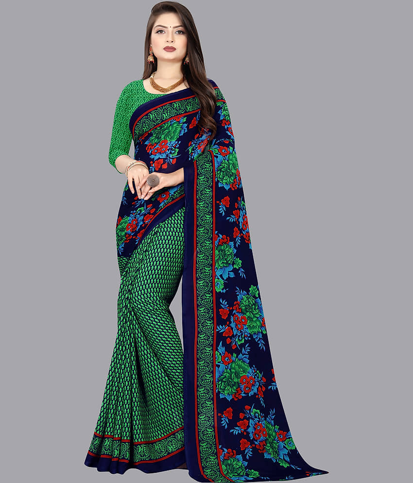 ANAND SAREES Georgette Printed Saree With Unstitched Blouse Piece ( Green )