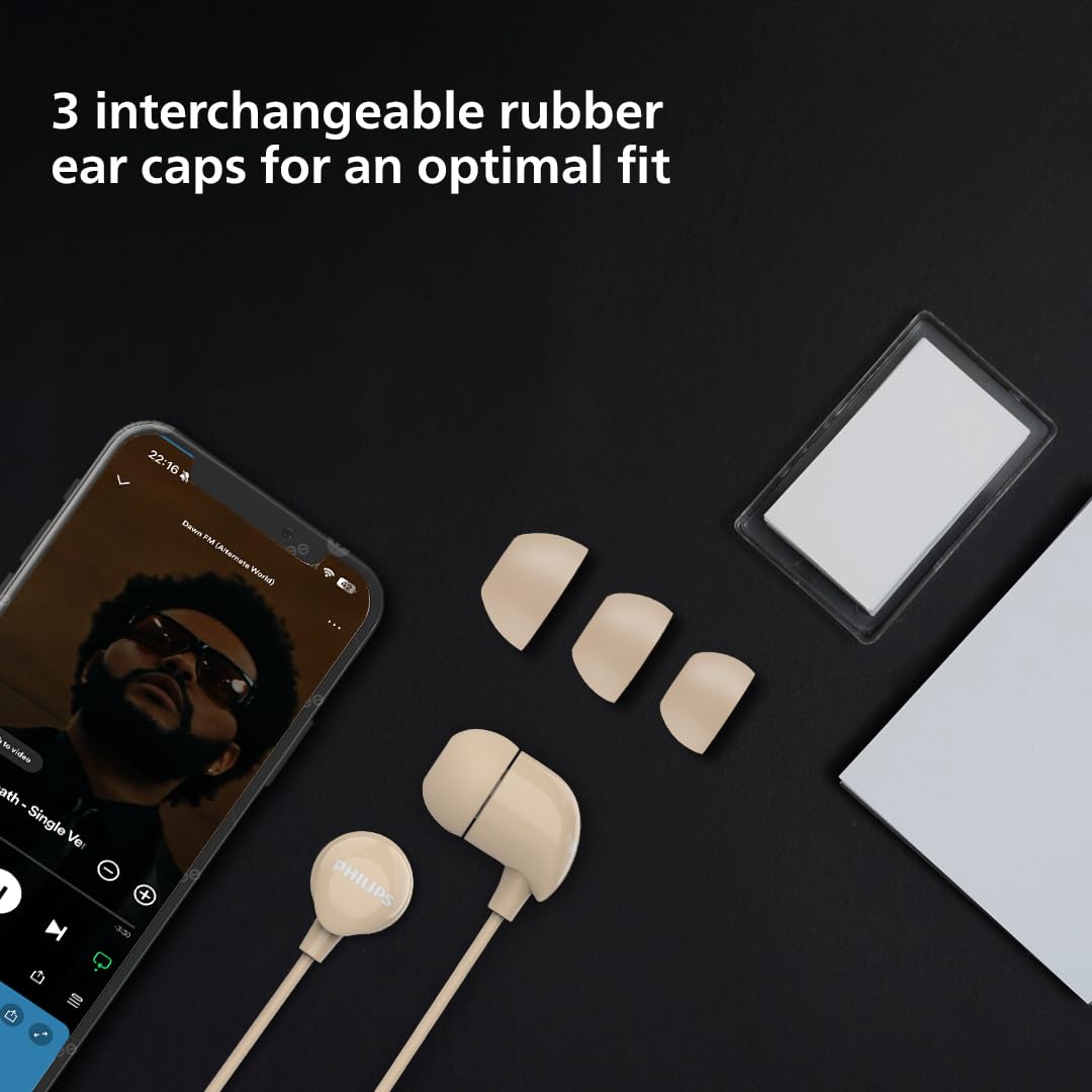 PHILIPS Audio TAE1159GD/00 in-Ear Wired Earphones with C-Type Jack, 10mm Drivers, Inline Mic, Powerful Bass and Clear Sound, Tangle Free 1.2m Cable and 3 x Inter Changeable Ear Tips (Gold) view 2