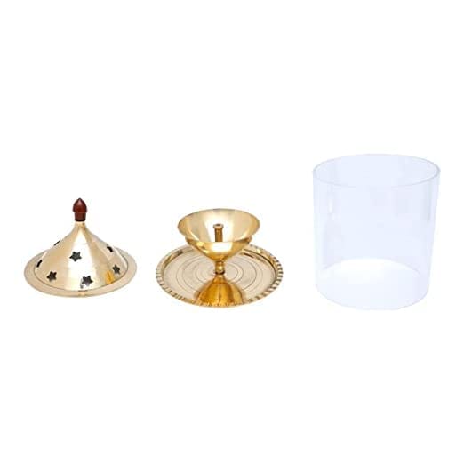 Brass Diya With Glass - 5 inches view 2