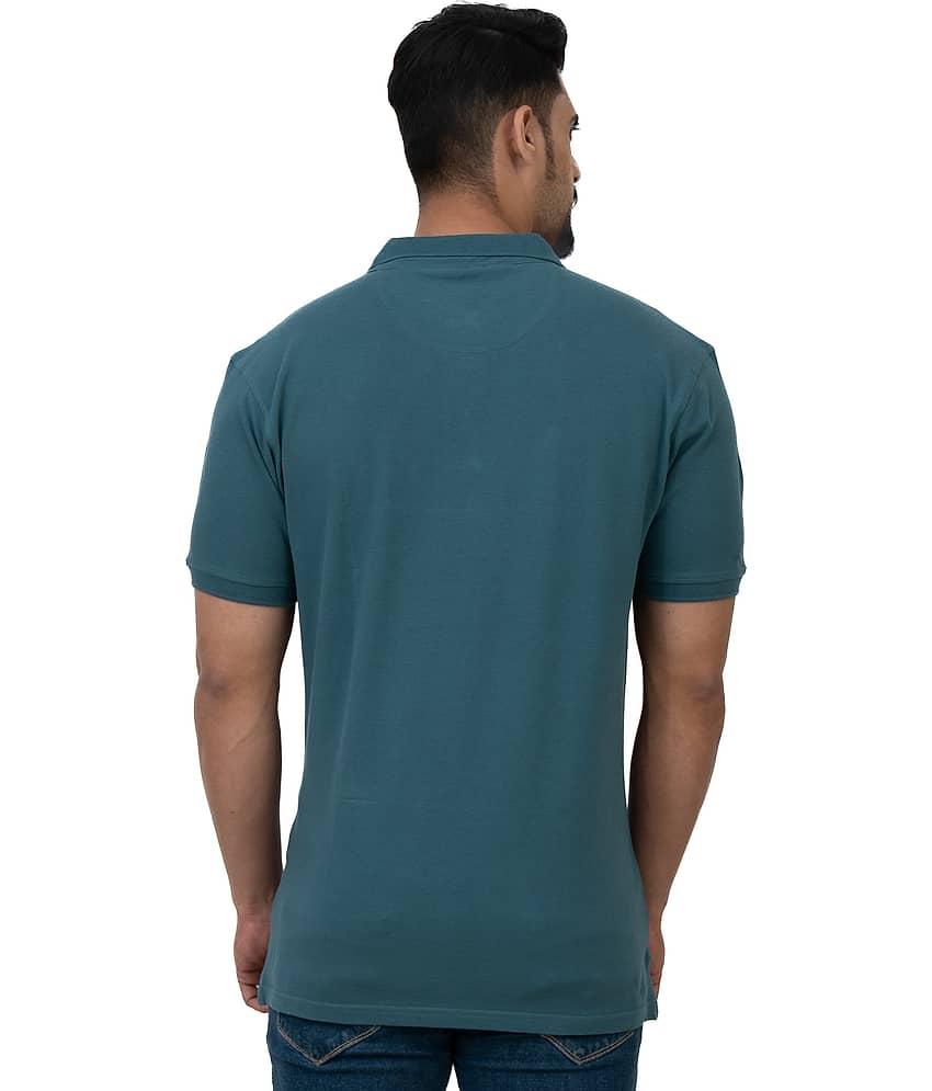 Cotstyle Pack of 1 Cotton Blend Regular Fit Solid Half Sleeves Men's Polo T Shirt ( Blue ) view 2