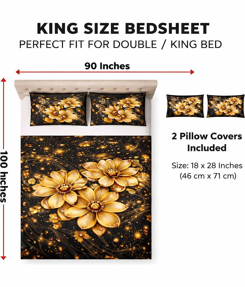 SWIZIER Gold Cotton 1 Double Bedsheet with 2 Pillow Covers ( 254 cm x 228 cm ) view 2
