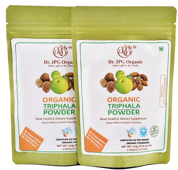 Dr JPG Organic Herbals Triphala Powder Supports Immune System 228g / Helps Relieve Constipation/INDIA ORGANIC Certified / 114g Pack Of 2