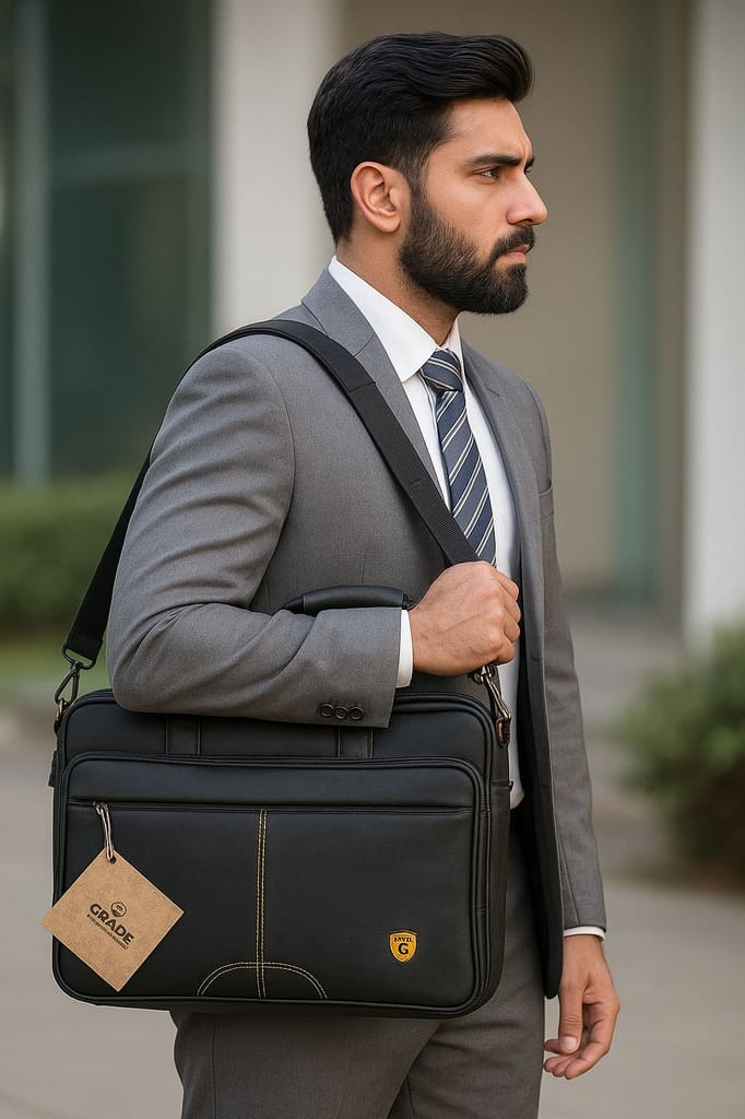 Men's Black PU Leather Formal Laptop Briefcase Office Bag view 2