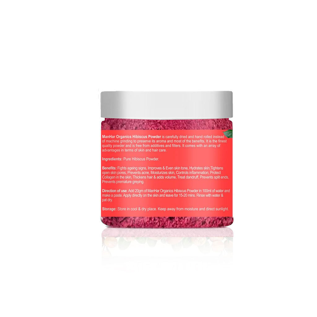 ManHar Organics Hibiscus Powder Jar 100gm– Natural Flower Powder for Hair Growth & Radiant Skin | Herbal Remedy for Dandruff, Acne & Oil Control view 2