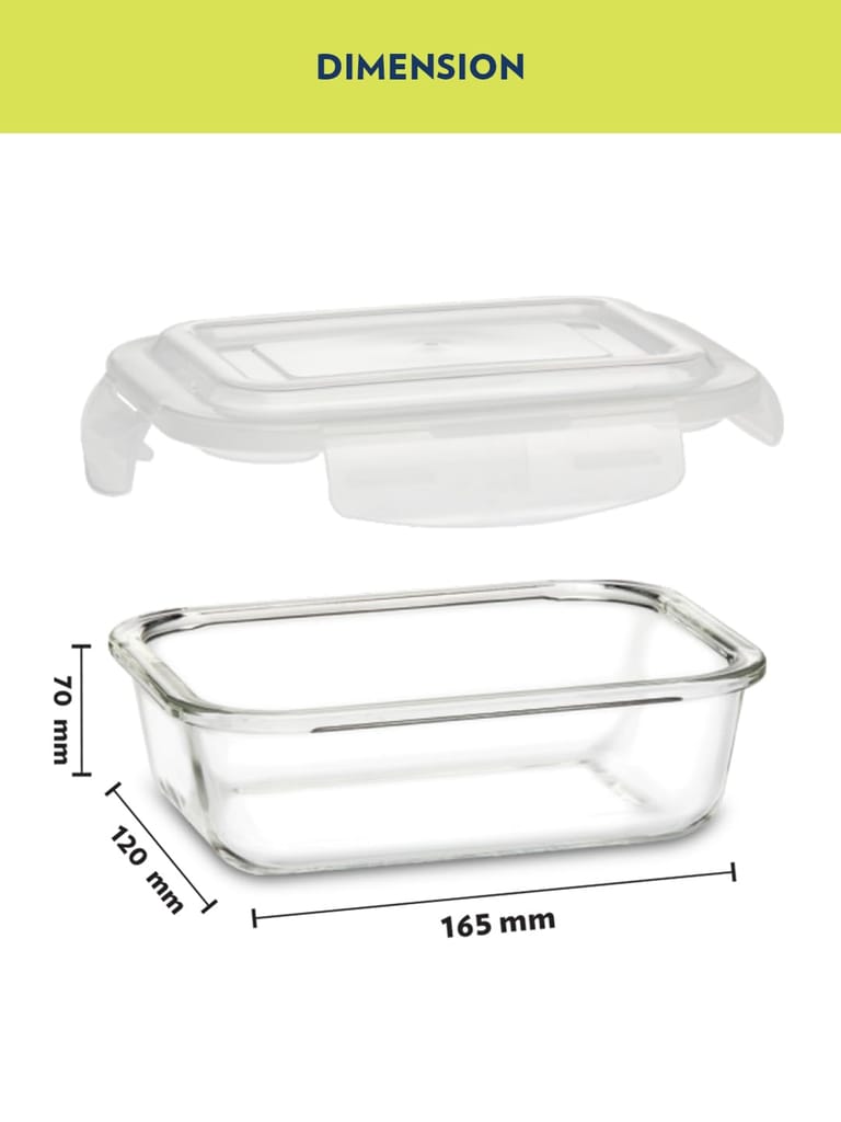 Borosil Klip n Store 370ml Rectanglular Food Storage Container with Airtght Glass Lid | Made in India Borosilicate Glass Container for Lunchbox | Microwave & Dishwasher Safe | Transparent view 2
