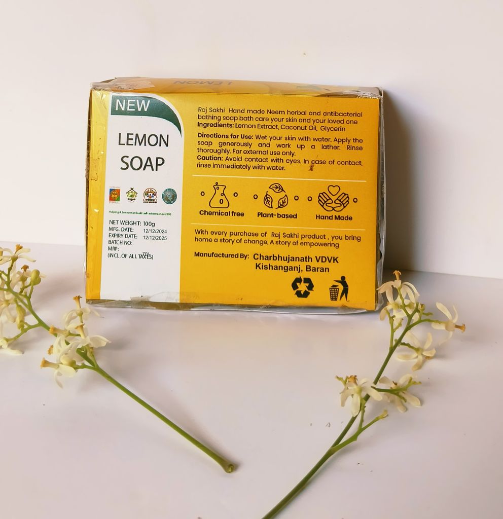 Raj Sakhi New 100% Organic Lemon Soap for Fresh & Bright Skin, 100g view 2