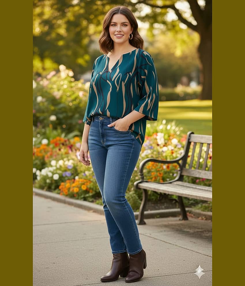 HF WARD Women's Cotton Regular Top ( Teal )