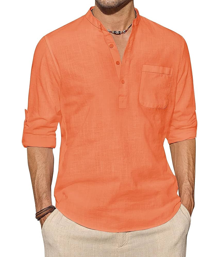 TrendiVastra Cream Cotton Blend Men's Shirt Style Kurta ( Pack of 1 )